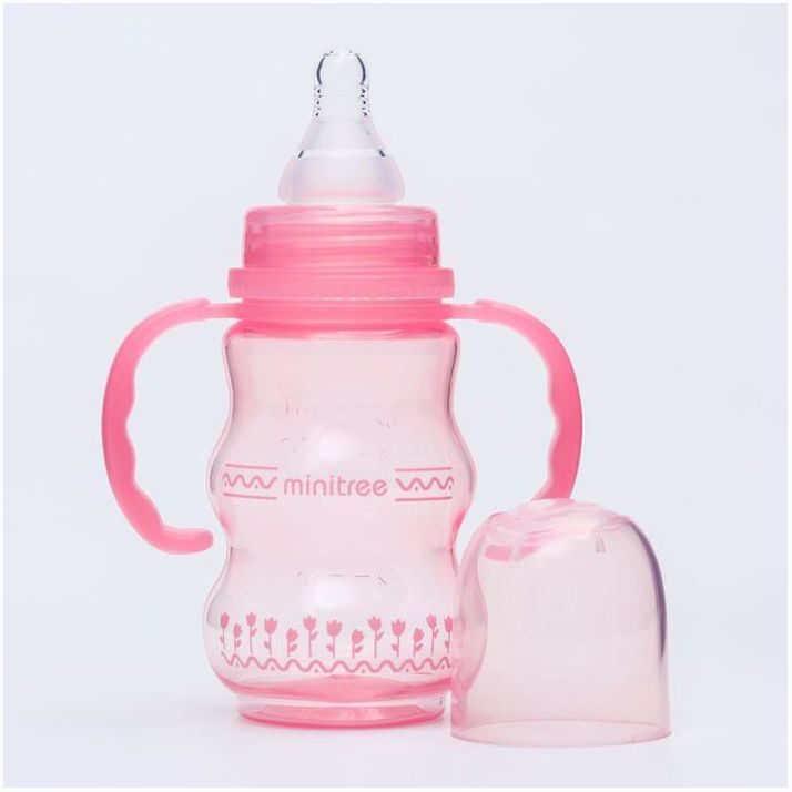 № 5164113 Бутылочка для кормления, с ручками, 150 мл., цвет розовый