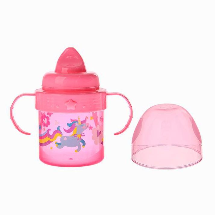№ 3725820 Поильник детский с твёрдым носиком «Волшебная пони», с ручками, 150 мл, цвет розовый