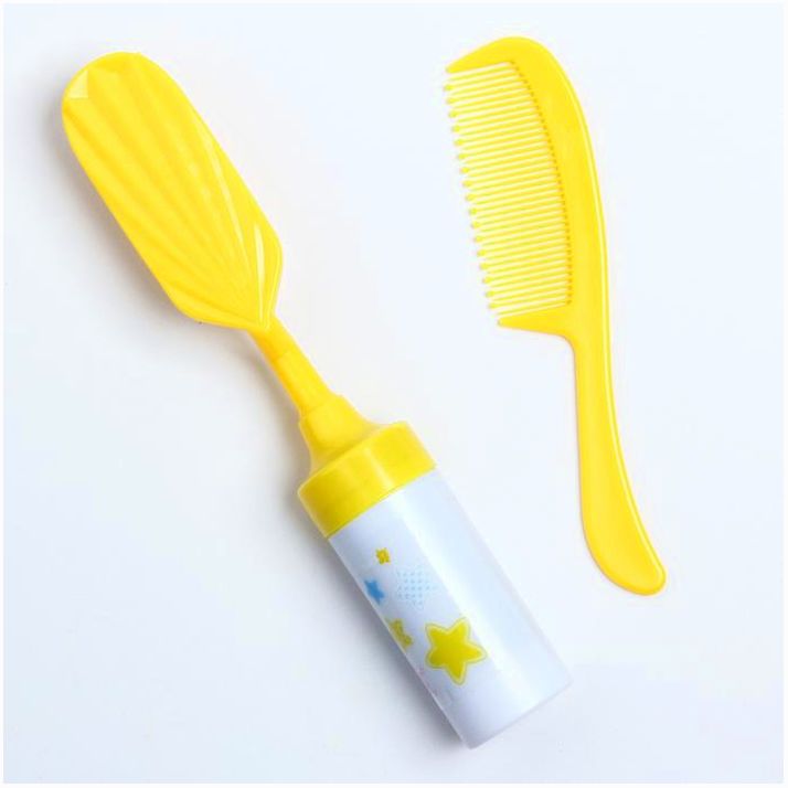 Картинка Расчёска детская с погремушкой + массажная щётка для волос, от 0 мес., цвет жёлтый (№2272532) от магазина Мир детей Товары для Новорожденных