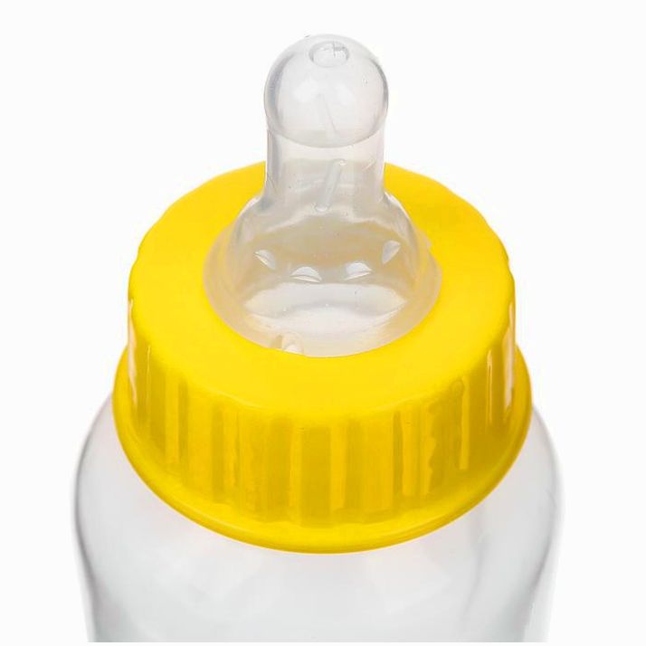 Картинка Бутылочка для кормления с погремушкой, 180 мл, цвет жёлтый, рисунок МИКС (№2825295) от магазина Мир детей Товары для Новорожденных