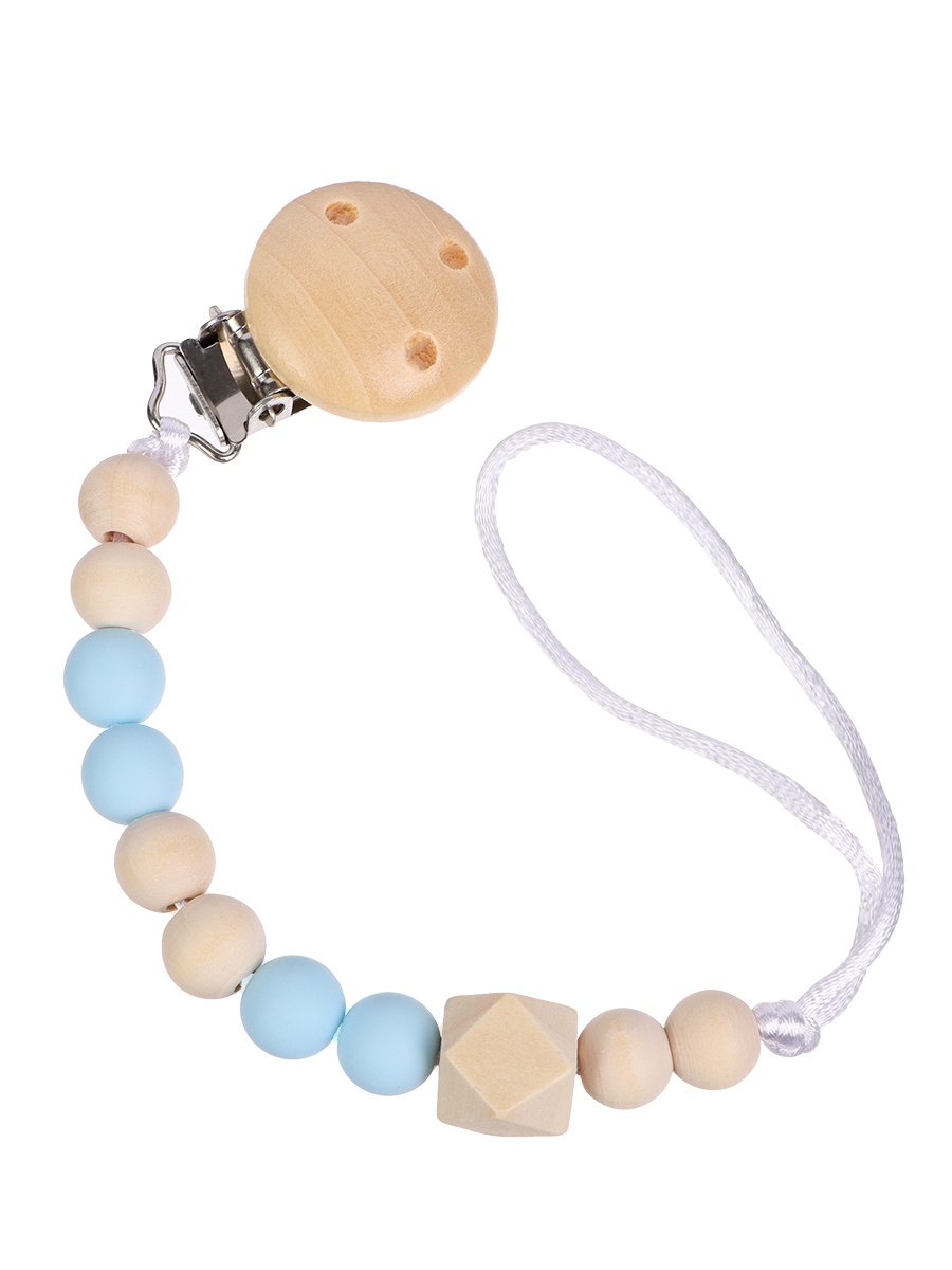 Держатель для пустышки деревянный, цвет бежевый/голубой, артикул анонс 10855428