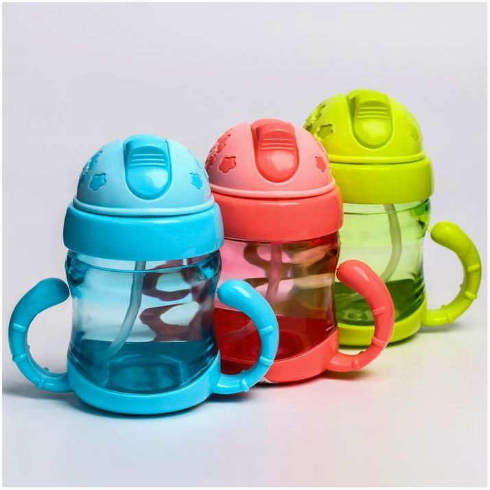 Поильник силиконовой струбочкой, с ручками, 150 мл., цвет МИКС артикул анонс 1578619