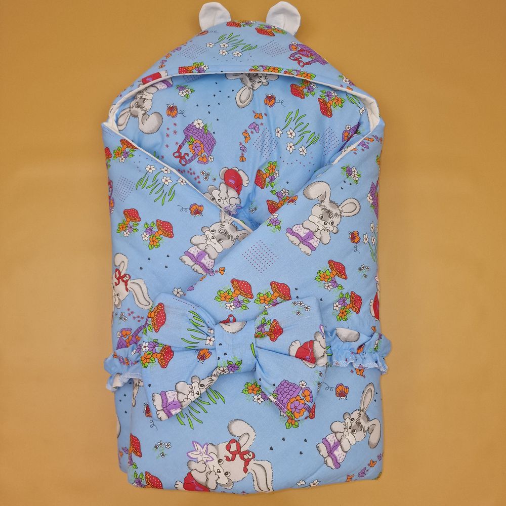 Комплект на выписку 2 пр: одеяло с капюшоном+бант (бязь) артикул анонс 1885б-1-2_м_05