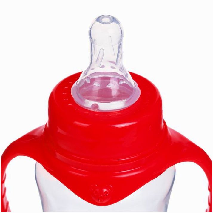 Картинка Бутылочка для кормления, классическое горло, приталенная, с ручками, 150 мл, от 0 мес, цвет красный (№2969766) от магазина Мир детей Товары для Новорожденных