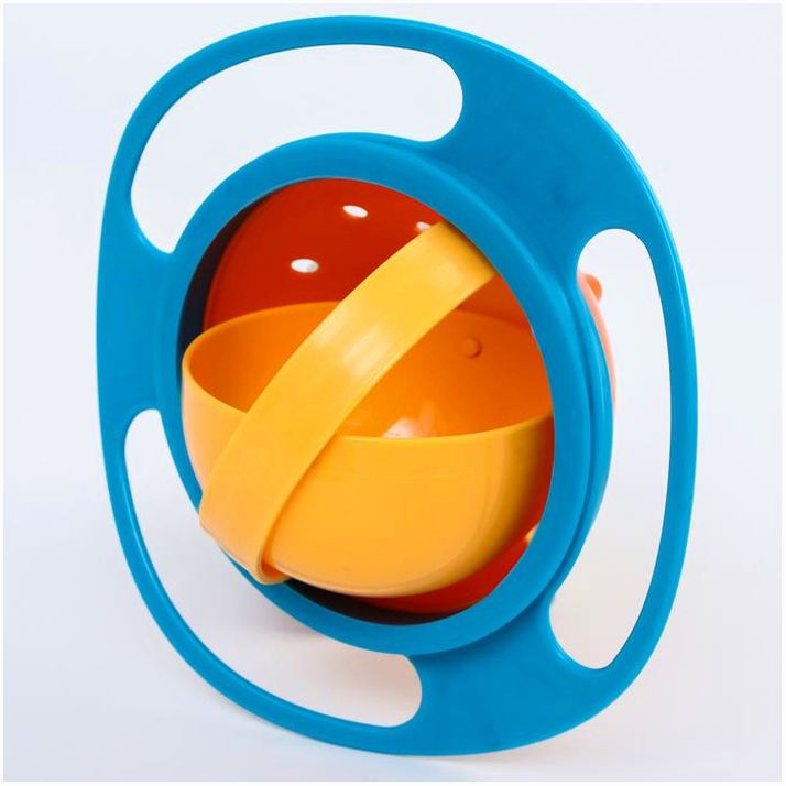 Картинка Детская миска «Тарелка-неваляшка», цвет синий/оранжевый с крышкой, 180 мл, 17,5х17,5х7 (№1886872) от магазина Мир детей Товары для Новорожденных