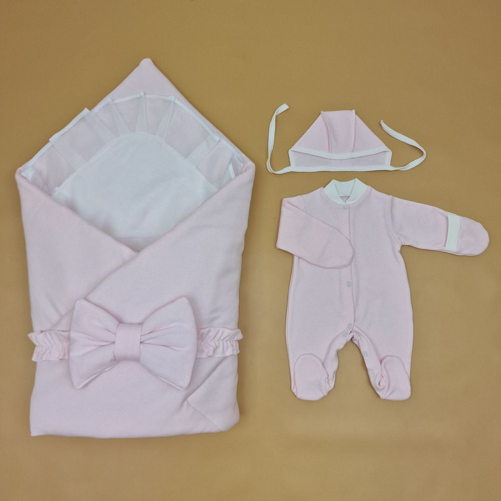 № 1893к-0-1_к Комплект на выписку 5 пр: одеяло+уголок+комбинезон+чепчик+бант