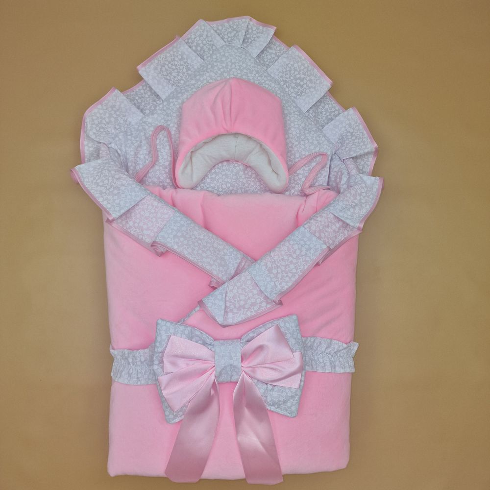 Комплект на выписку 3 пр: одеяло+шапочка+бант (двухсторонний) артикул анонс 1877в-1-1_у_07