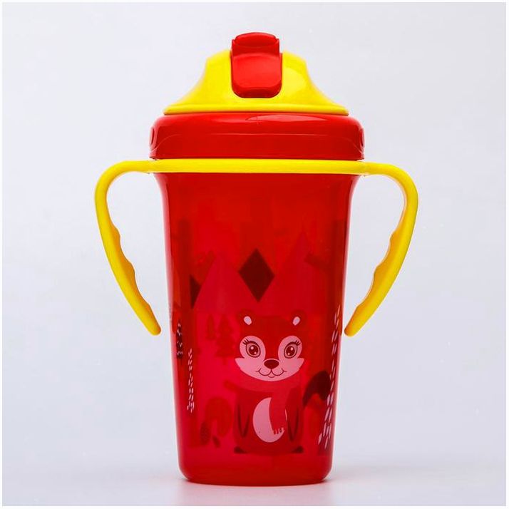 Поильник детский с силиконовой трубочкой, 300 мл., с ручками, цвет красный артикул анонс 4770855