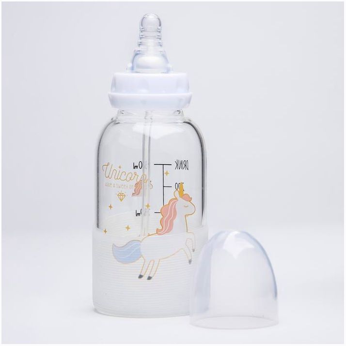 № 4770919 Бутылочка для кормления 250 мл., стекло, цвет белый, антиколик