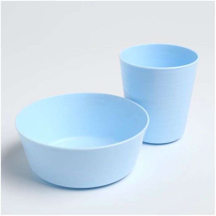 Набор детской посуды (стакан+миска), цвет голубой артикул анонс 4601162