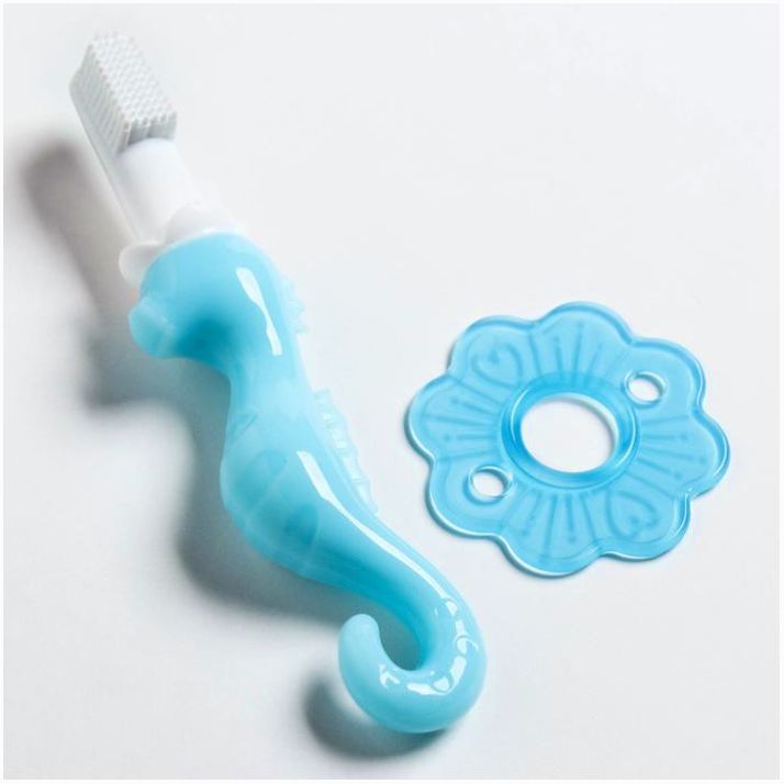 Детская зубная щетка-массажер, «Морской конёк», силиконовая, с ограничителем, от 3 мес., цвет МИКС артикул анонс 2272520
