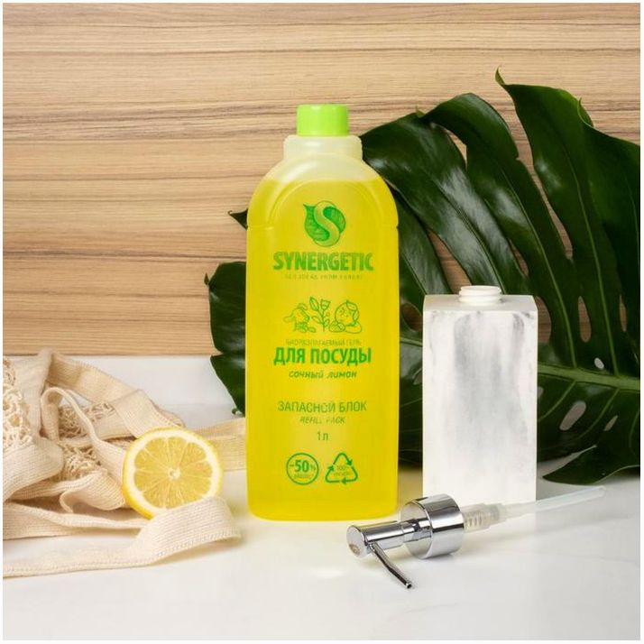 Картинка Средство для мытья посуды, детских игрушек Synergetic, аромат лимона, refill pack 1 л (№7802084) от магазина Мир детей Товары для Новорожденных