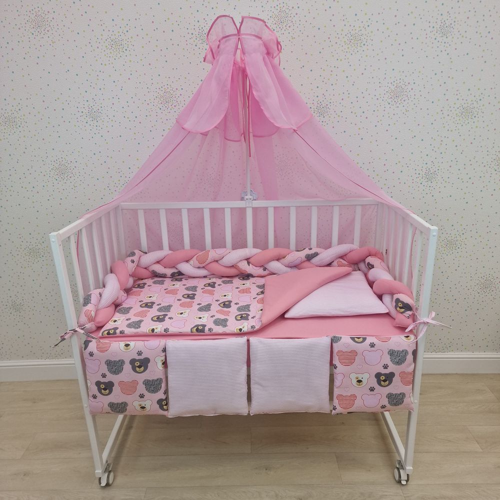 КПБ 11 пр (балдахин + борт + пододеяльник + одеяло + наволочка + подушка + простынь (бязь) коса артикул анонс 1154-0-1_05