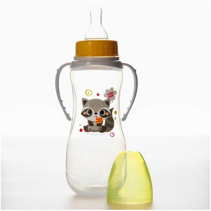 № 7987840 Бутылочка для кормления «Енотик», классическое горло, 250 мл., от 0 мес., приталенная, с ручками