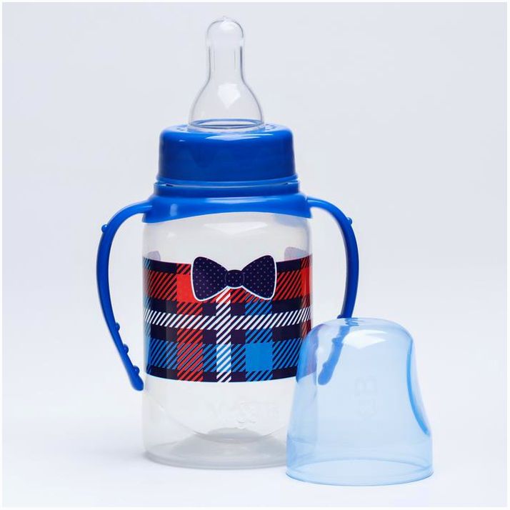 Картинка Бутылочка «Маленький босс»,классическое горло, с ручками, 150 мл., от 0 мес., цвет синий (№2969894) от магазина Мир детей Товары для Новорожденных