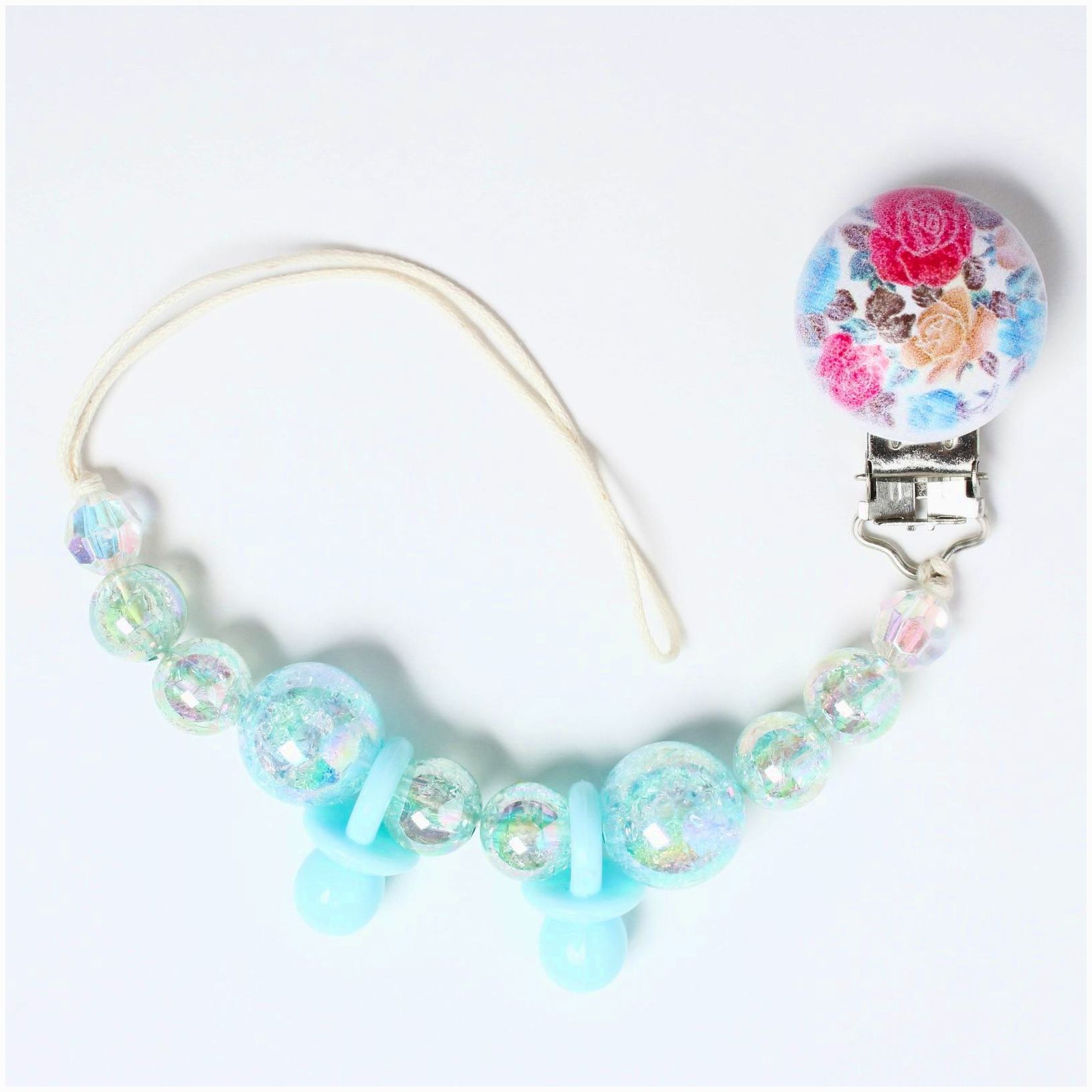 Держатель для соски - пустышки «Бусинки», дерев., цвет бирюзовый артикул анонс 4155510