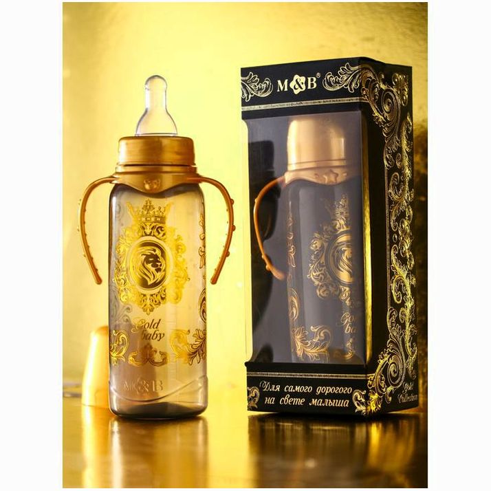 Бутылочка «Gold baby», классическое горло, с ручками, 250 мл., от 0 мес., Золотая коллекция артикул анонс 5483882