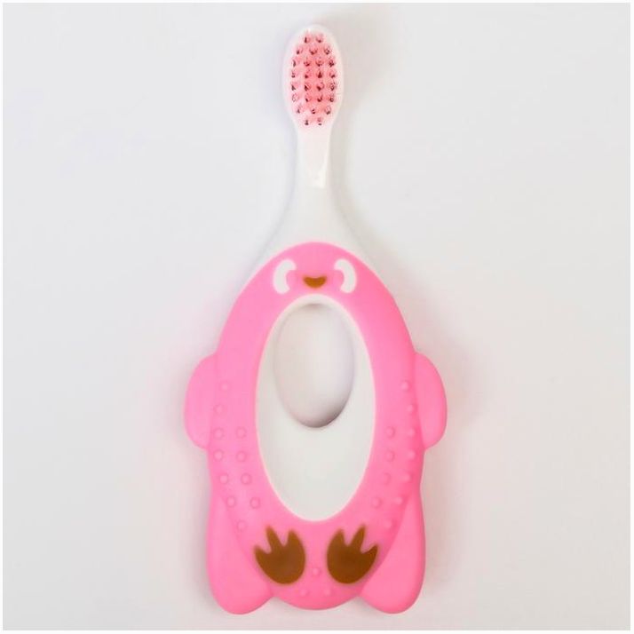 № 6913483 Детская зубная щетка, нейлон, с ограничителем, цвет розовый