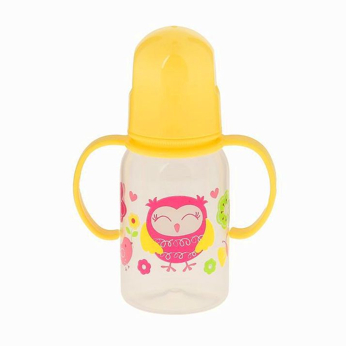 Бутылочка для кормления «Совушка» с ручками, 150 мл, от 0 мес., цвет жёлтый артикул анонс 832815