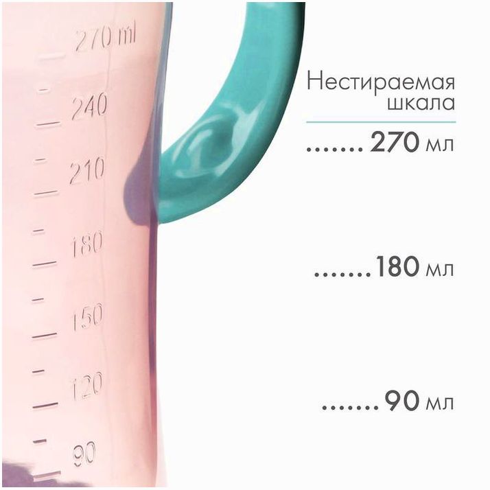 Картинка Поильник - непроливайка с силиконовым носиком, 270 мл, розовый/бирюзовый (№9269315) от магазина Мир детей Товары для Новорожденных