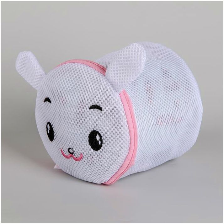 Мешок для стирки белья «Зайка», 15?15 см, трёхслойный, крупная сетка, цвет белый артикул анонс 4333613