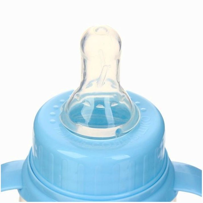 Картинка Бутылочка для кормления с ручками «Сыночек», классическое горло, 150 мл., от 0 мес., цвет голубой (№2969851) от магазина Мир детей Товары для Новорожденных