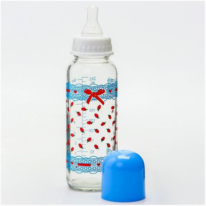 № 3973822 Бутылочка для кормления, классическое горло, стеклянная, средний поток, 240 мл., цвет МИКС