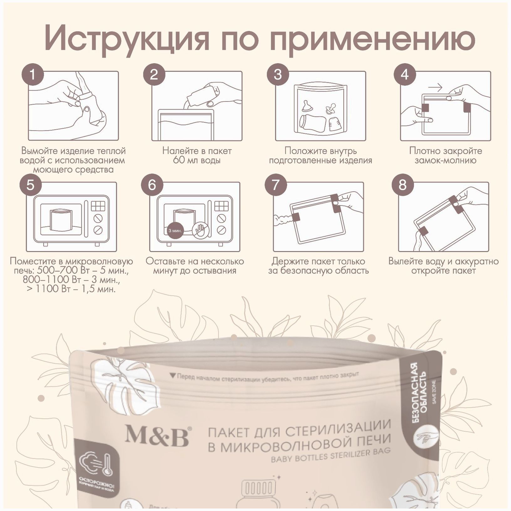 Картинка Набор пакетов для стерилизации в микроволновой печи Mum&Baby, 10 шт. (№9254740) от магазина Мир детей Товары для Новорожденных