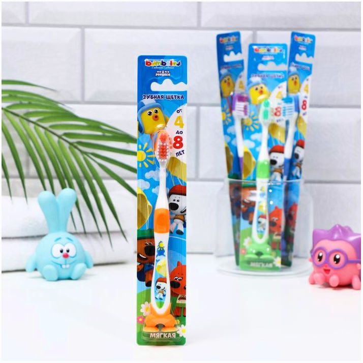 Зубная щётка детская Bambolina «МиМиМишки» мягкая, с подушечкой для чистки языка, 4-8 лет артикул анонс 6970353
