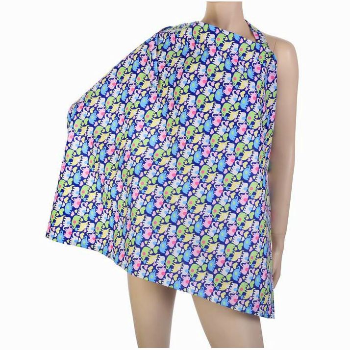 Накидка для кормления малыша, цвет синий, рисунок слоны артикул анонс 2598218