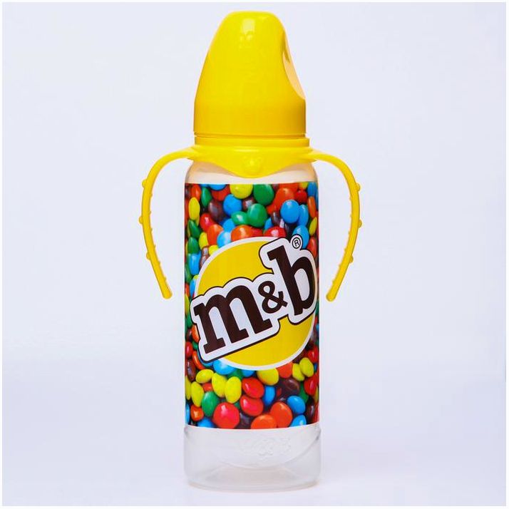 № 5399868 Бутылочка для кормления «Драже M&B», классическое горло, 250 мл., от 3 мес., цилиндр, с ручками