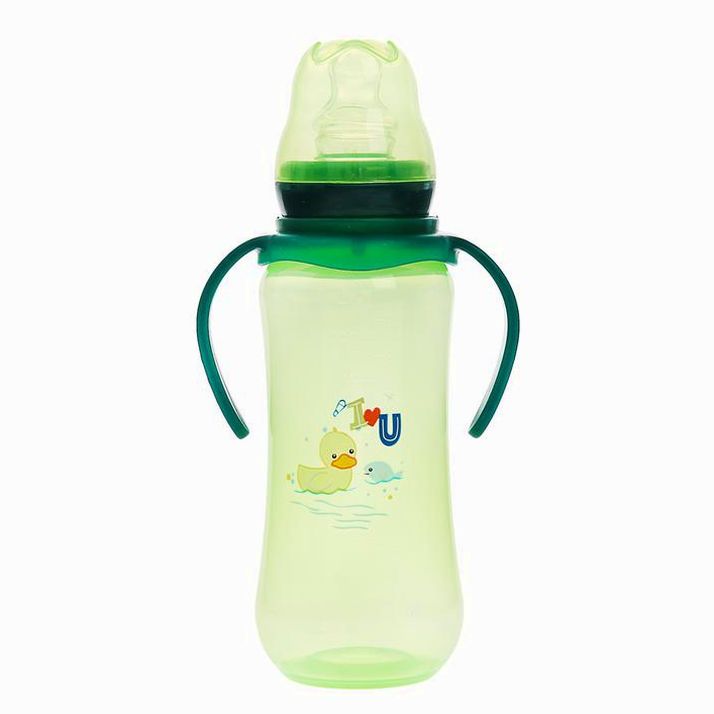 Бутылочка для кормления цветная с ручками, 280 мл, от 0 мес., цвет зелёный артикул анонс 2825257