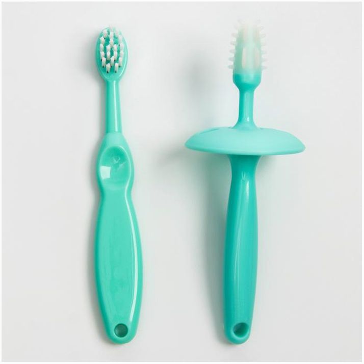 № 5478677 Набор: зубная щетка с ограничителем и щетка-массажер для малышей, силикон, цвет МИКС
