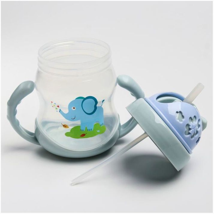 Картинка Поильник с силиконовой трубочкой, с ручками, 200 мл., цвет МИКС (№4724442) от магазина Мир детей Товары для Новорожденных