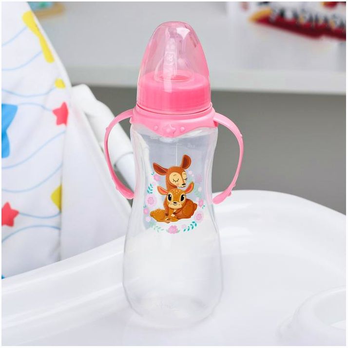 № 4644206 Бутылочка «Оленята: мамы и малыши», классическое горло, 250 мл., от 0 мес., приталенная, с ручками