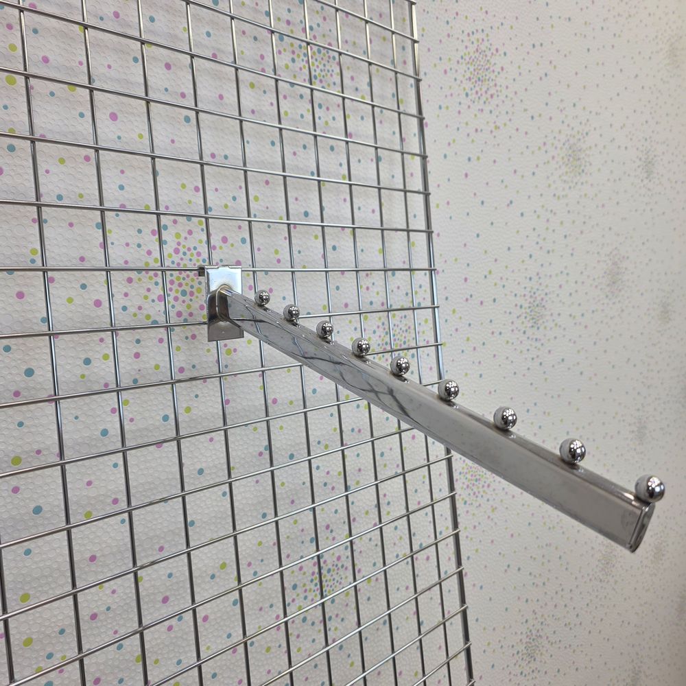 Крючок (кронштейн) на торговую решетку (длина 40 см/9 шаров) хром артикул анонс Кр-9-40