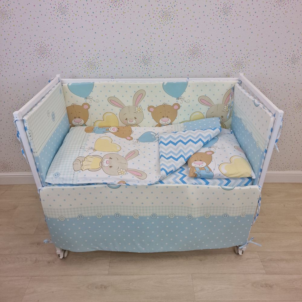 КПБ 9 пр (борт + пододеяльник + одеяло + наволочка + подушка + простынь (бязь) 4прямуг артикул анонс 1147-4-1бб