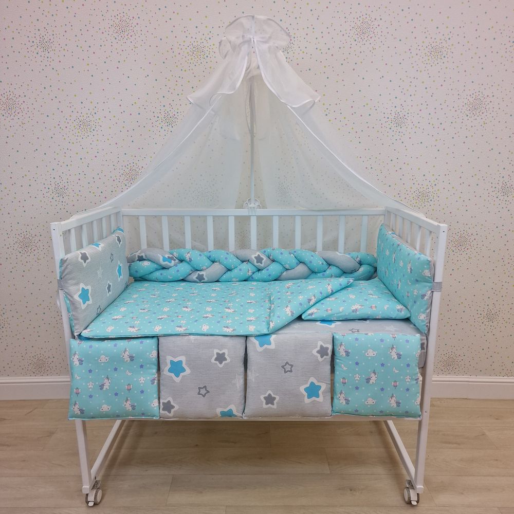 КПБ 15 пр (балдахин + борт + пододеяльник + одеяло + наволочка + подушка + простынь (бязь) коса артикул анонс 1155-0-1_03