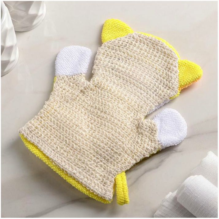 № 4442517 Мочалка-варежка детская для купания Доляна «Котик»