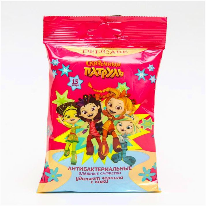 Влажные салфетки Delicare Сказочный Патруль антибактериальные, 15 шт. артикул анонс 7992188