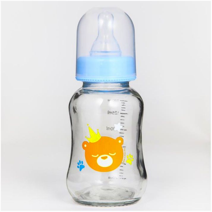 Бутылочка для кормления стекло «Мишка Принц», классическое горло, средний поток, 150 мл., от 3 мес. артикул анонс 5478803