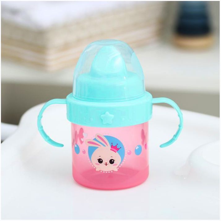 № 4882561 Поильник детский с твёрдым носиком «Зайка Полли», с ручками, 150 мл, цвет розовый