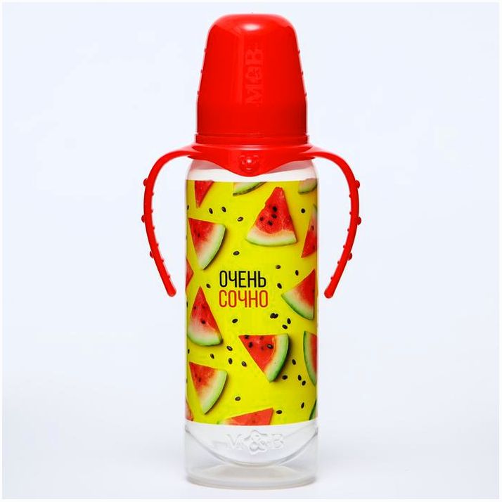 № 5399878 Бутылочка для кормления «Арбузы» ,классическое горло, от 0 мес, 250 мл., цилиндр, с ручками