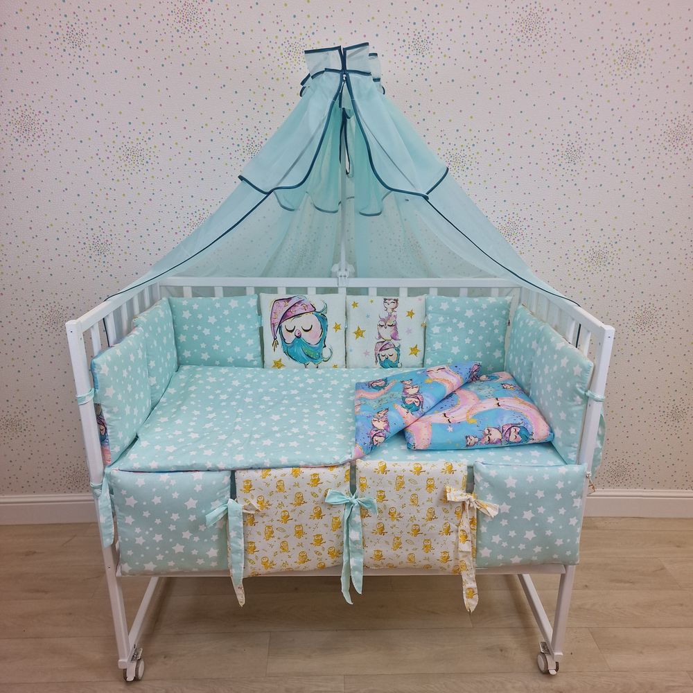 Картинка КПБ 18 пр "купон" (балдахин + борт 2п+10 + одеяло + подушка + постельное белье (бязь/перкаль) 12кв (№К207_2а10) цвета в ассортименте от магазина Мир детей Товары для Новорожденных