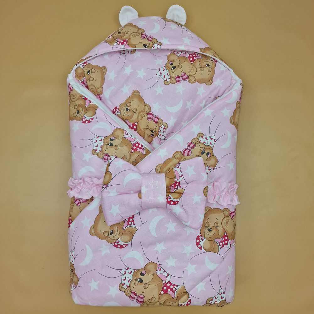 Картинка Конверт комплект на выписку 2 пр: одеяло с капюшоном+бант (бязь) (№1885б-0-1_м) цвета в ассортименте от магазина Мир детей Товары для Новорожденных