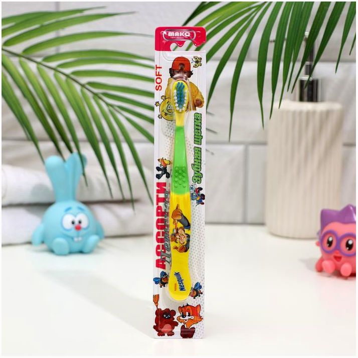 Картинка Детская зубная щётка «Ассорти»,двухкомпонентная ручка, мягкая щетина (№5498038) от магазина Мир детей Товары для Новорожденных