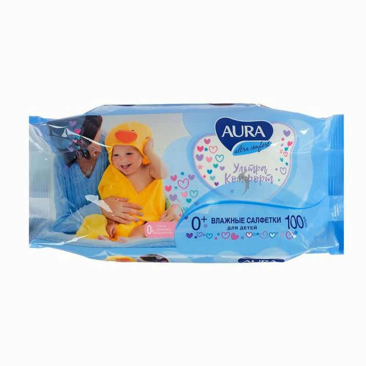 № 784668 Влажные салфетки Aura Ultra Comfort, детские, МИКС, 100 шт.