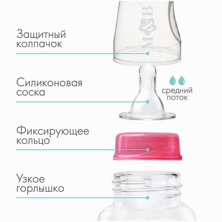 № 9291668 Бутылочка для кормления, классическое горло, 250 мл., от 3 мес., цилиндр, цвет розовый
