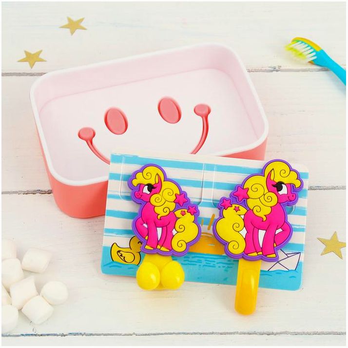 Набор «Пони», держатель для зубной щётки, крючок, мыльница, 13 х 9.5 см артикул анонс 3944847