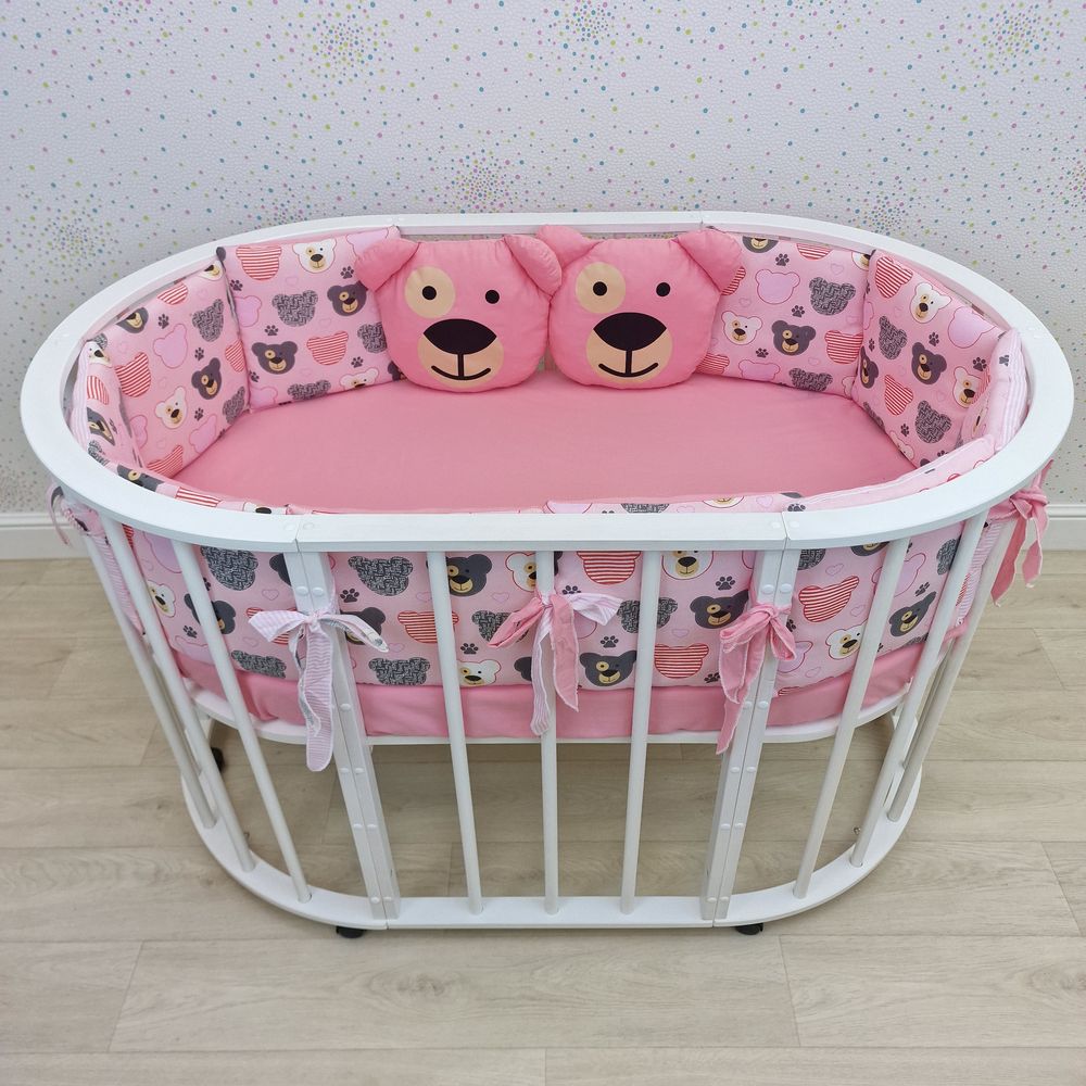 № 994 Бортик - 2 мишки + 10 подушек по всему периметру кроватки (бязь + синтепух ш/синтепон)